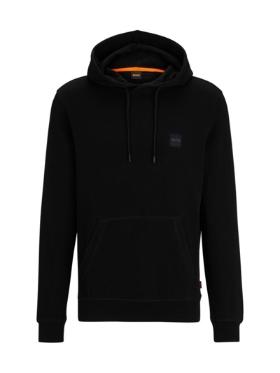 Hugo Boss French-terry-cotton Hooded Sweatshirt With Logo Patch In Black