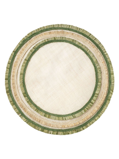 Joanna Buchanan Ruffled Stripe 4-piece Straw Placemat Set In Green