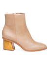 Bernardo Nantucket Leather Block-heel Booties In Beige