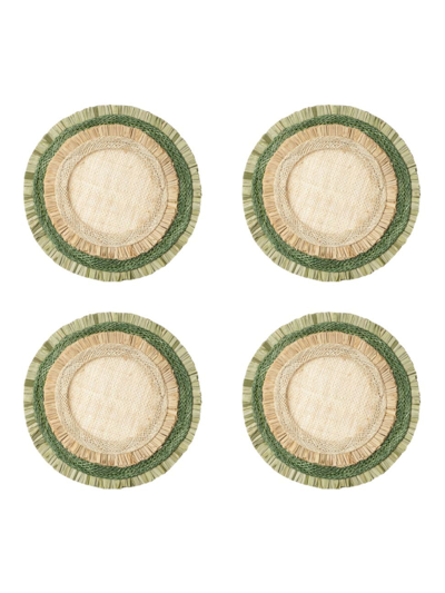 Joanna Buchanan Straw Ruffle Edge Coasters 4-piece Set In Green