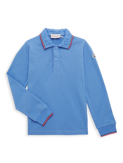 Moncler Little Boy's & Boy's Logo Embossed Long-sleeve Polo In Astel Blue