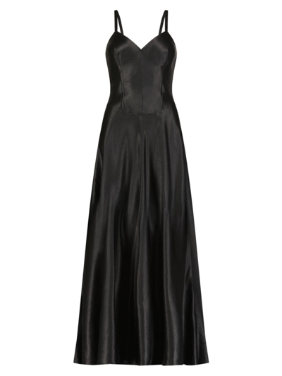 Marina Moscone Satin Midi Swing Dress In Black