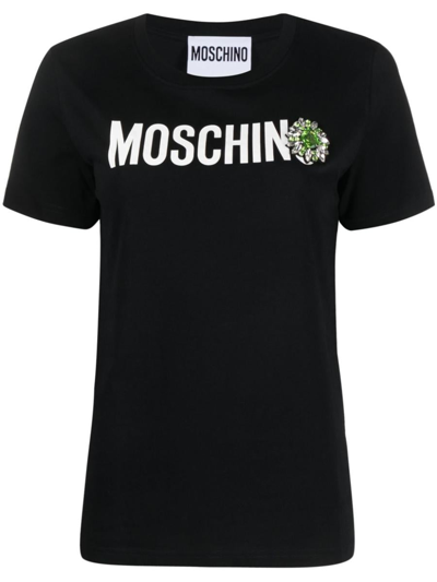 Moschino Brooch-detail Organic Cotton T-shirt In Black