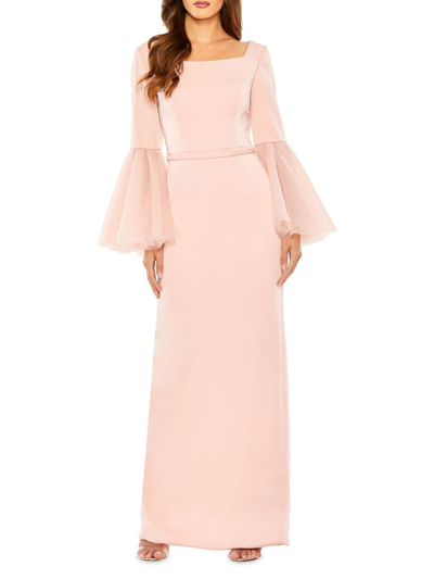 Mac Duggal Flounced Sleeve Square Neck Column Gown In Rose