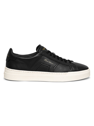 Santoni Pebble Leather Low-top Sneakers With Contrasting Sole In Black