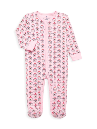 Ro's Garden Baby Girl's Casey Bear Print Pajama Footie In Light Pink