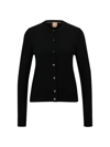 Hugo Boss Crew-neck Cardigan In Merino Wool In Black