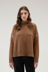 Woolrich Turtleneck Sweater In Pure Virgin Wool In Dark Camel