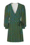 Diane Von Furstenberg Gala Belted Printed Gauze Mini Wrap Dress In Green