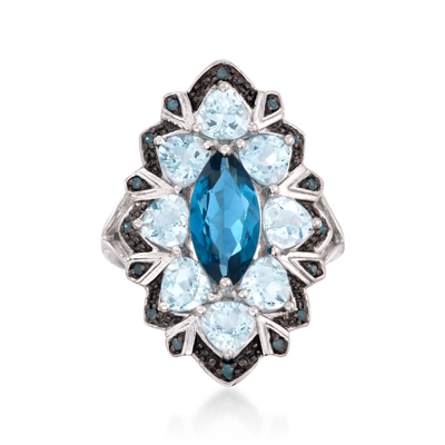 Ross-simons London Blue Topaz And Aquamarine Ring With Blue Diamonds In Sterling Silver