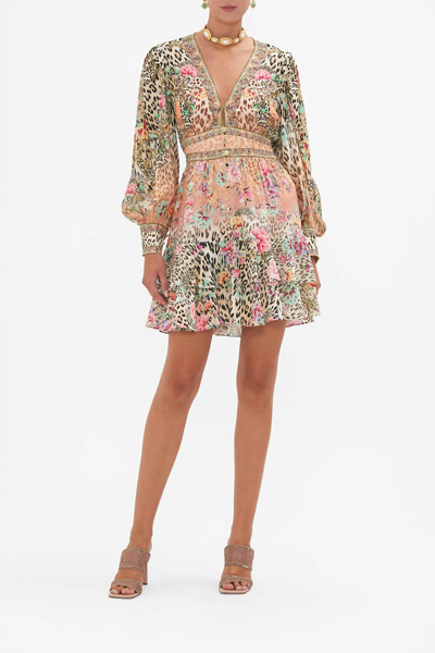 Camilla Button Front Leopard Floral Print Frill Dress In Queen Atlantis In Multi