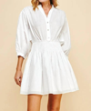 PINCH MOLLY MANDARIN COLLAR SMOCKED MINI DRESS IN WHITE