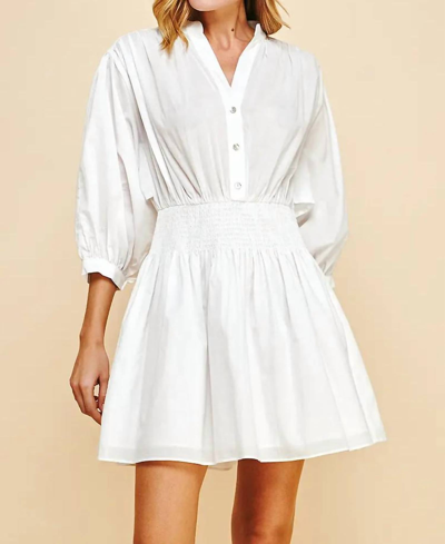 Pinch Molly Mandarin Collar Smocked Mini Dress In White
