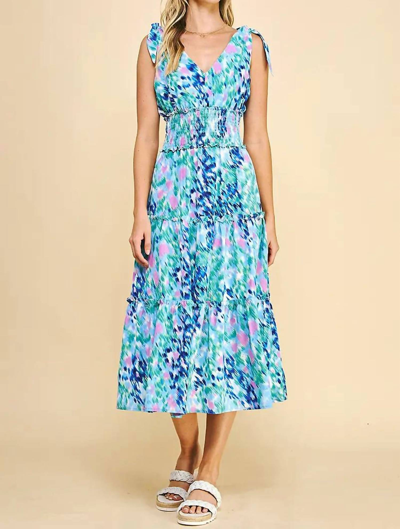 Pinch Ariel Midi Dress In Watercolor In Blue