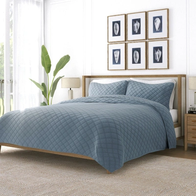 Ienjoy Home Diamond Stitch Dusk Blue Quilt Coverlet Set Modern Ultra Soft Microfiber Bedding