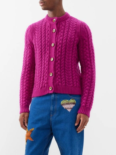 Wales Bonner Dawn Cable-knitted Wool Cardigan In Pink