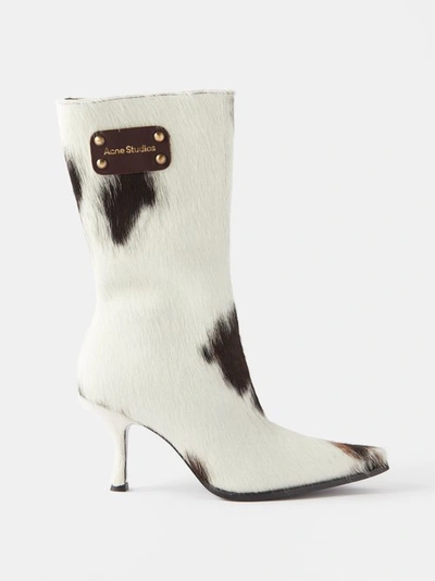 Acne Studios Bexen Calf-hair Ankle Boots In White Brown