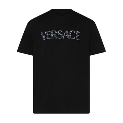 Versace Printed Logo T-shirt In 1b000_black