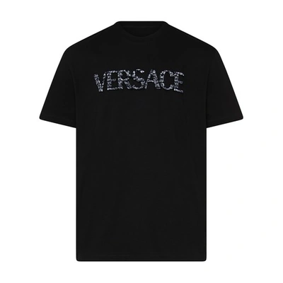 Versace Printed Logo T-shirt In Black