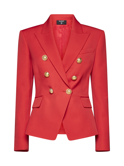 Balmain Double-breasted Wool Blazer In Pink