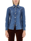 Etro Denim Design Slim Fit Shirt In Blue