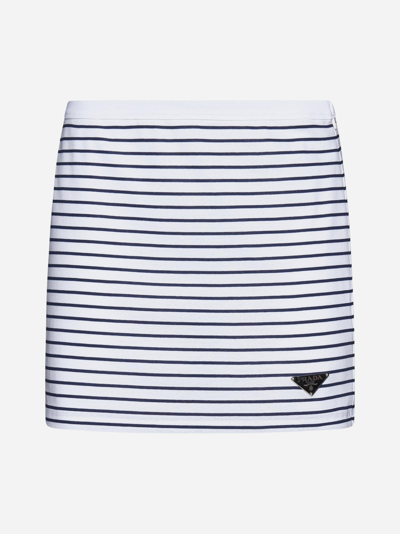 Prada Striped Cotton Miniskirt In White