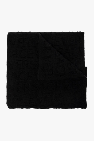 Versace Monogram Pattern Scarf In Black