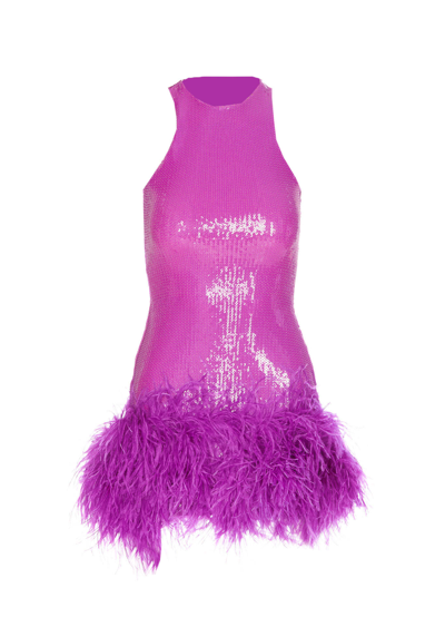 David Koma Feather Sleaveless Mini Dress In Violet