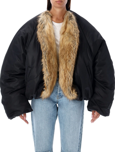 Y/project Double Collar Fur Puffer In Black