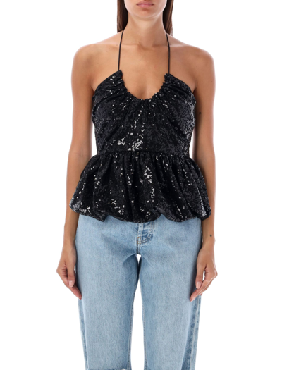 Rotate Birger Christensen Rotate Halterneck Sequin Top In Black