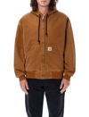 Carhartt Logo-patch Cotton Hooded Jacket In Deep Brown