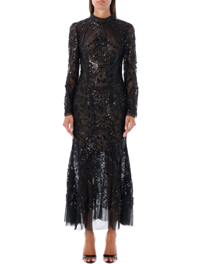 Self-portrait Paisley Sequin-embellished Midi Dress In Schwarz