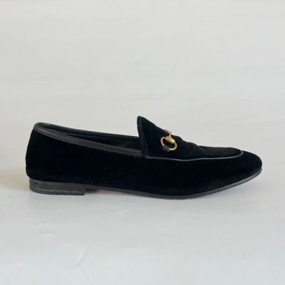 Pre-owned Gucci Black Velvet Jordaan Loafer, 38.5