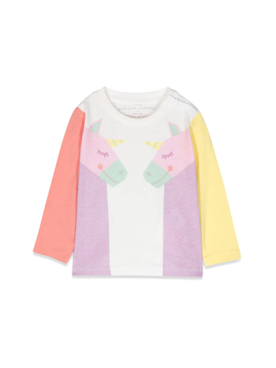Stella Mccartney White T-shirt For Baby Girl With Unicorns In Multicolor