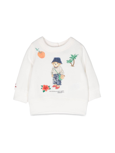 Ralph Lauren Babies' Bear Crewneck Sweatshirt In Bianco