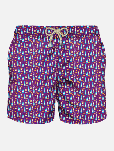 Mc2 Saint Barth Man Light Fabric Swim Shorts With Aperol Spritz Print Aperol Special Edition In Pink