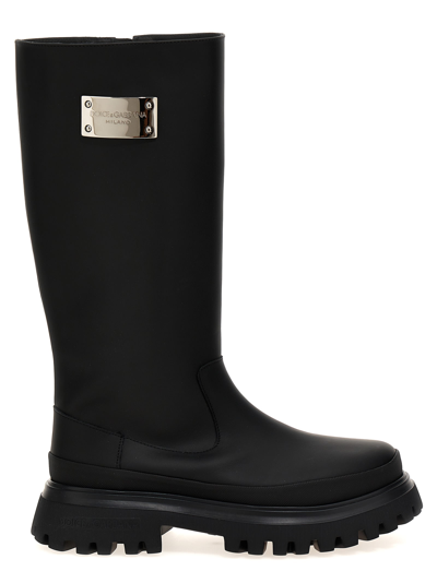 Dolce & Gabbana Kids' High Trekking Boots In Black