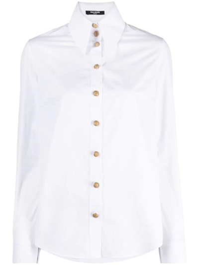 Balmain Pointed-collar Cotton Shirt In White