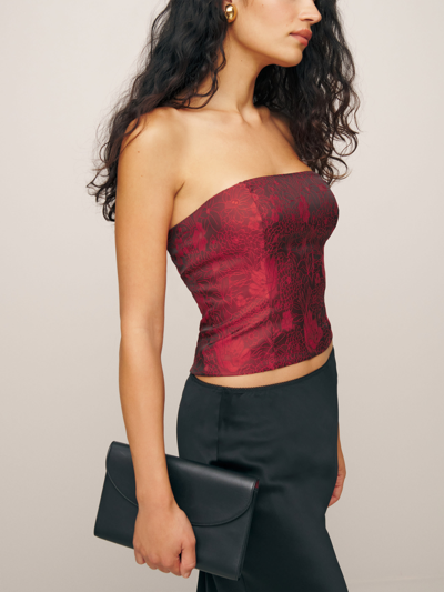 Reformation Giorgia Top In Red Floral Jacquard