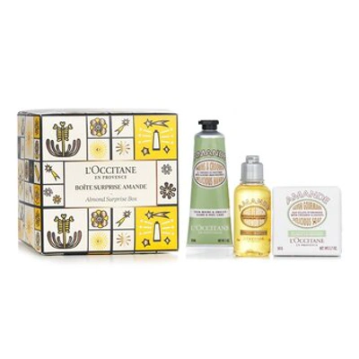 L'occitane Almond Surprise Box Set: Shower Oil 35ml + Almond Hand Cream 30ml + Almond Solid Soap 50g (unboxed)