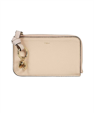 Chloé Alphabet Leather Card Holder In Pink