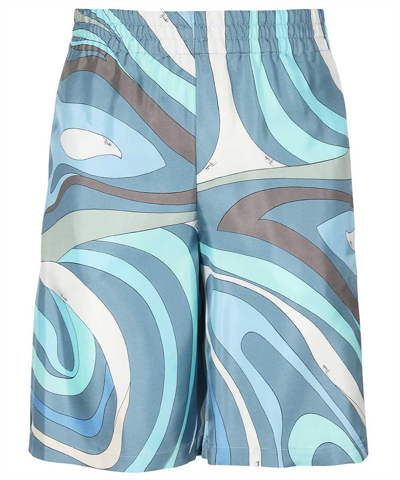 Emilio Pucci Abstract-pattern Silk Shorts In Blue