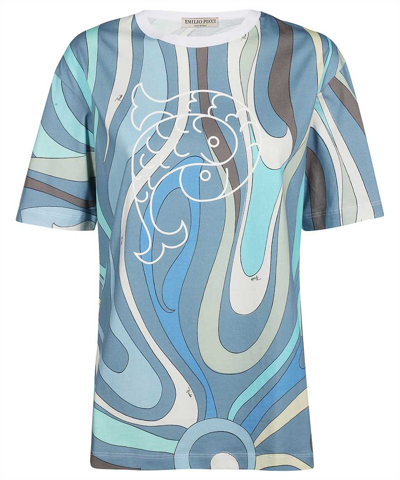 Emilio Pucci Abstract-print Cotton T-shirt In Blue