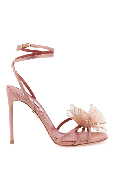 Aquazzura Satin Reve Sandals With Bow In Pink