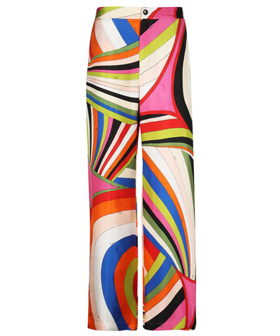 Emilio Pucci Silk Twill Trousers In Multicolor