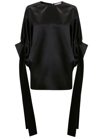 Jw Anderson Satin-finish Pleated Blouse In Black