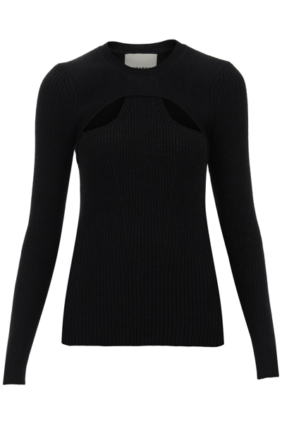 Isabel Marant Zana Cutout Long Sleeve Jersey Top In Black