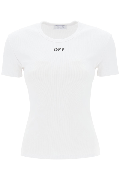 OFF-WHITE OFF WHITE RIBBED T SHIRT WITH OFF PRINT