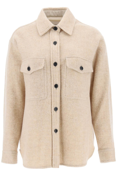 Marant Etoile Button-up Flannel Shirt Jacket In Beige