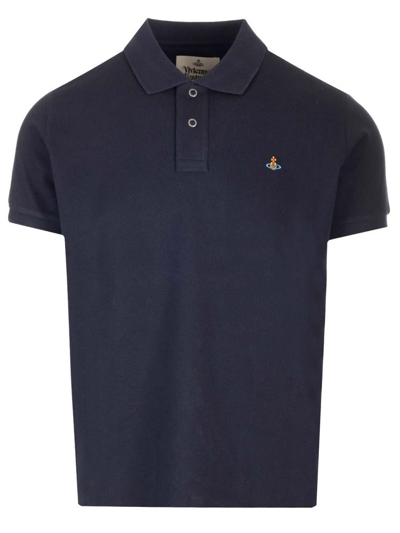Vivienne Westwood Logo Embroidered Polo Shirt In Blue
